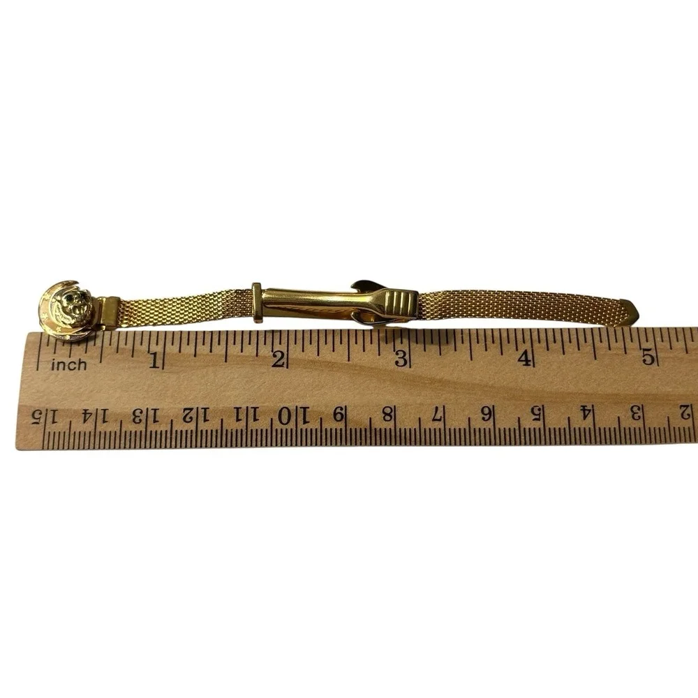 VTG Lion Moon Tie Clip Bar Mesh Wrap Around Celestial Gold Tone Green‎ Eyes MCM
